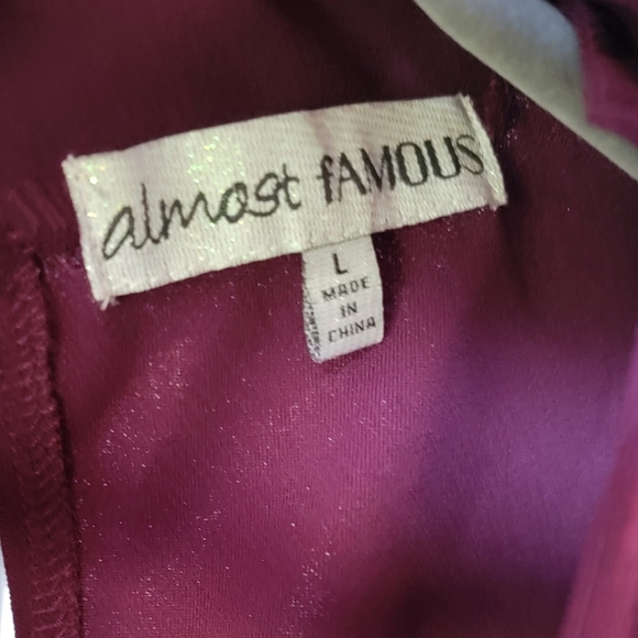 Almost Famous Burgundy Dress with Embroidered Neck - Picture 5 of 7